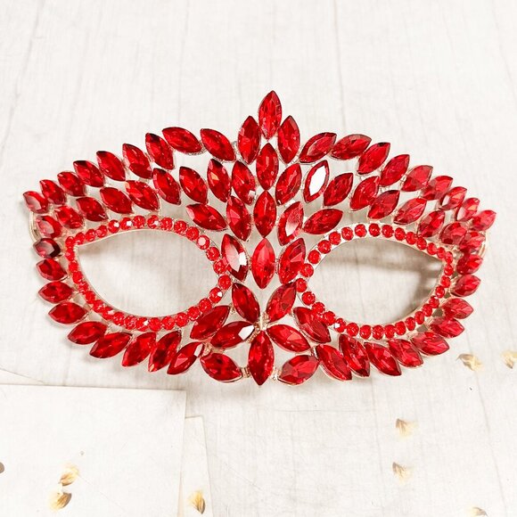 Handmade masquerade mask, Red crystal mask, Wedding party mask, Masquerade ball - Picture 1 of 8